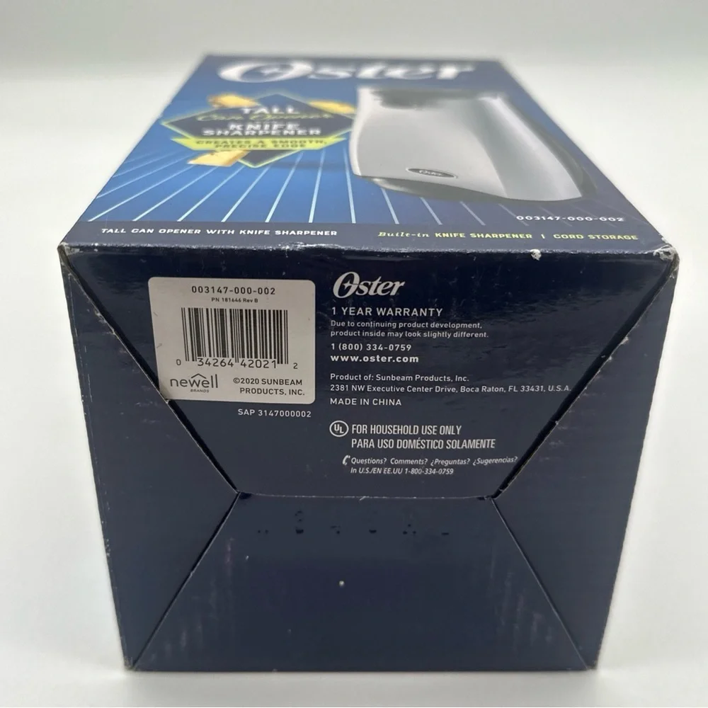 Oster Silver Electric Can Opener with Magnetic Lid Lifter – Hands-Free Operation